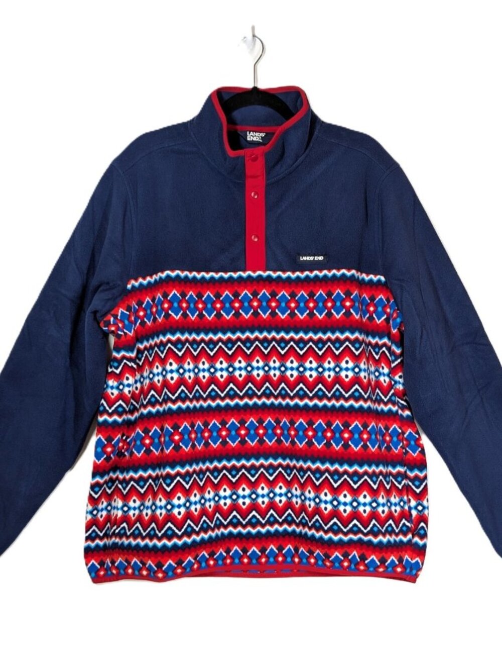 LAnd's End  Fleece Top Mens Sz XL 46-48 Pullover 1/4 Snap Heritage Alpine Aztec